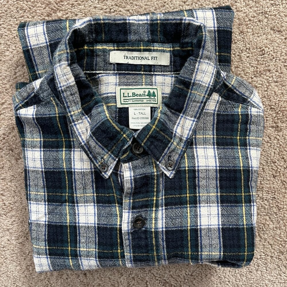 Vintage L.L. Bean 90s Heavy Chamois Plaid Cotton Flannel Shirt Mens Large Tall